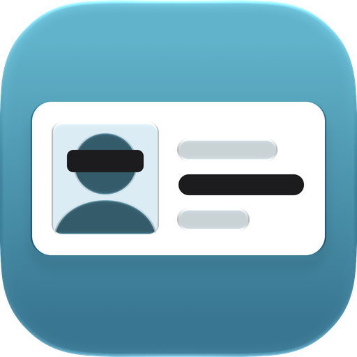 MaskFrame app icon: an ID card with a black bar over the eyes and one row covered